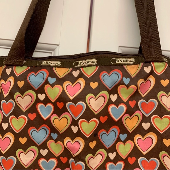 Lesportsac Colorful Hearts Brown Tote - Picture 6 of 6